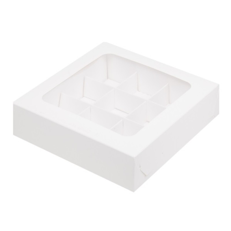 Коробка для конфет на 12шт белая с прозрачной крышкой